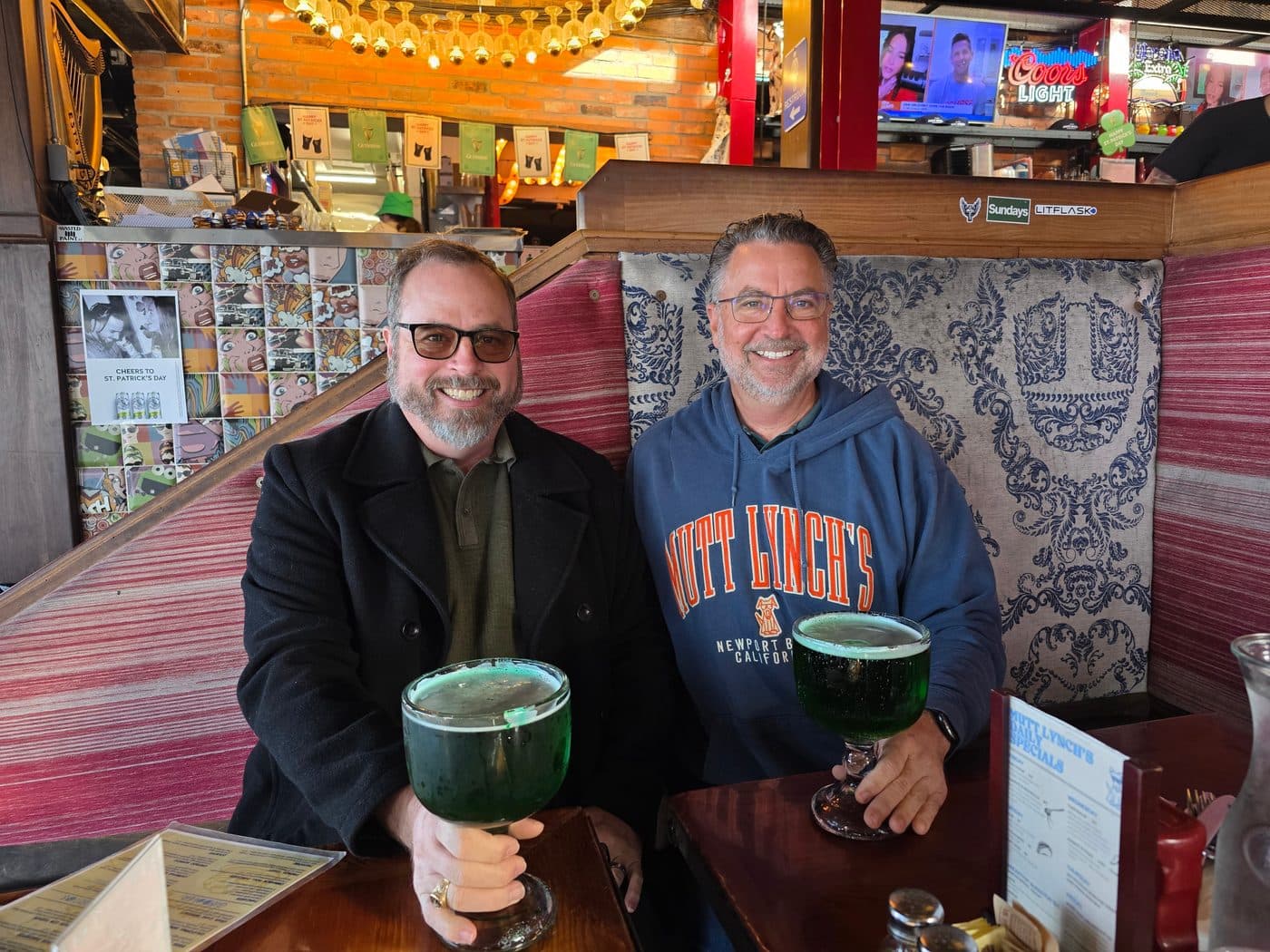 St. Patrick's Day 2025. Green beer. Every year. No exceptions. He has never missed one. Pictured with his brother Damian, who also has never missed one.